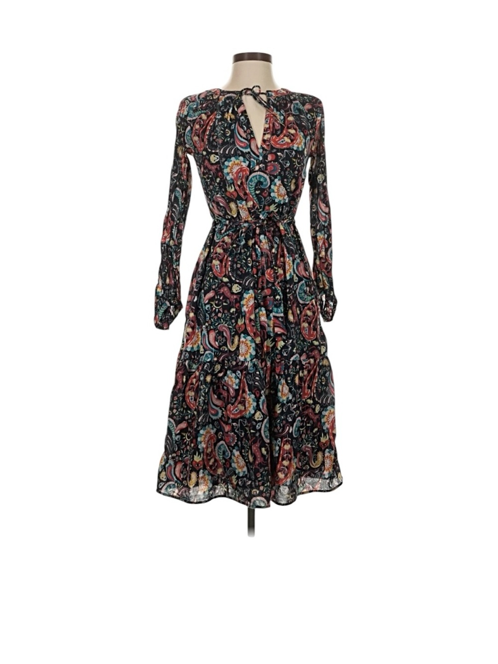 LOFT Blue Shimmer Paisley Midi Dress with Multicolor Print - Picture 3 of 8